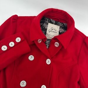 G by Guess Red Belted Pea Coat Jacket Womens Small Winter‎ Warm Elegant